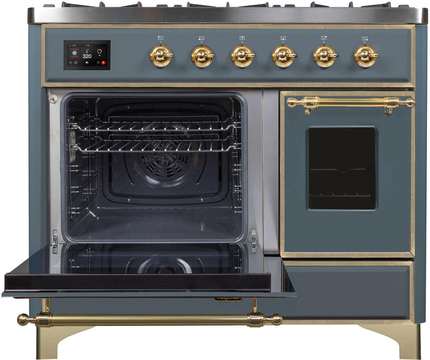 ILVE Majestic II 40" Dual Fuel, Liquid Propane, Freestanding Range, Blue Grey, Brass Trim UMD10FDNS3BGGLP