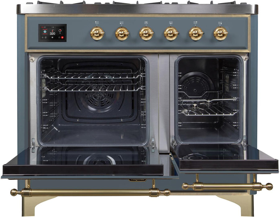 ILVE Majestic II 40" Dual Fuel, Liquid Propane, Freestanding Range, Blue Grey, Brass Trim UMD10FDNS3BGGLP