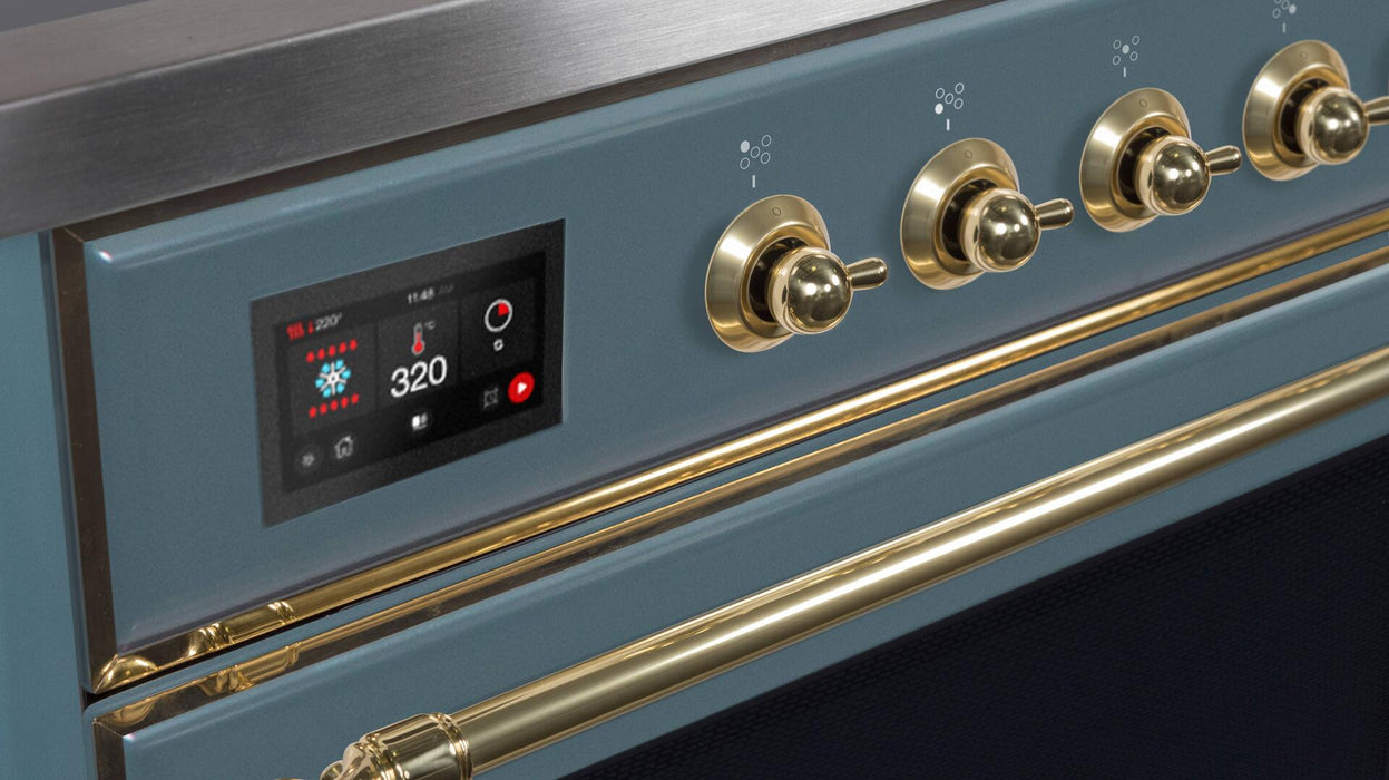 ILVE Majestic II 40" Dual Fuel, Liquid Propane, Freestanding Range, Blue Grey, Brass Trim UMD10FDNS3BGGLP