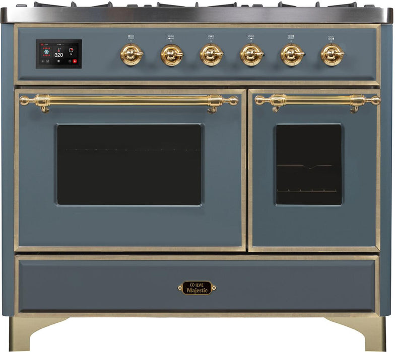 ILVE Majestic II 40" Dual Fuel, Liquid Propane, Freestanding Range, Blue Grey, Brass Trim UMD10FDNS3BGGLP