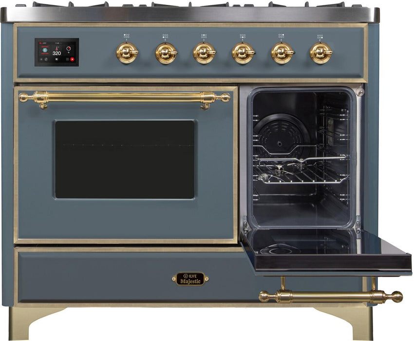 ILVE Majestic II 40" Dual Fuel, Liquid Propane, Freestanding Range, Blue Grey, Brass Trim UMD10FDNS3BGGLP