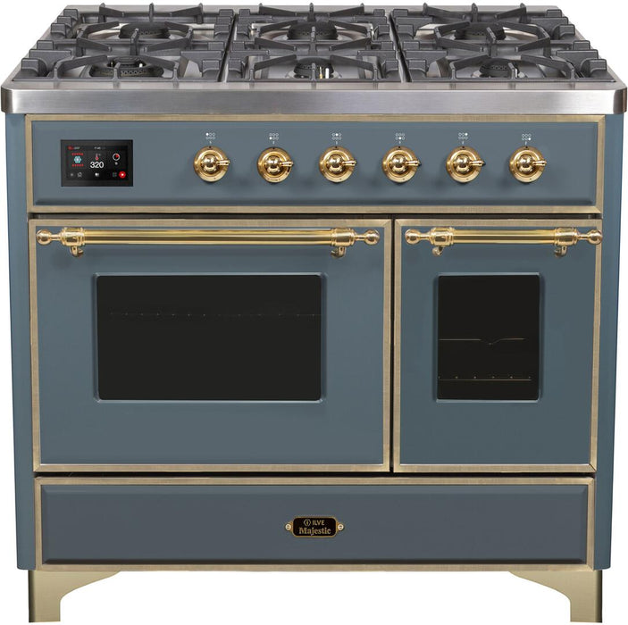 ILVE Majestic II 40" Dual Fuel, Natural Gas, Freestanding Range, Blue Grey, Brass Trim UMD10FDNS3BGG