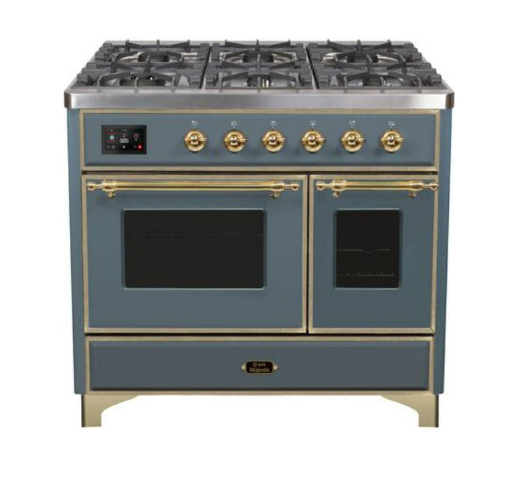 ILVE Majestic II 40" Dual Fuel, Natural Gas, Freestanding Range, Blue Grey, Brass Trim UMD10FDNS3BGG