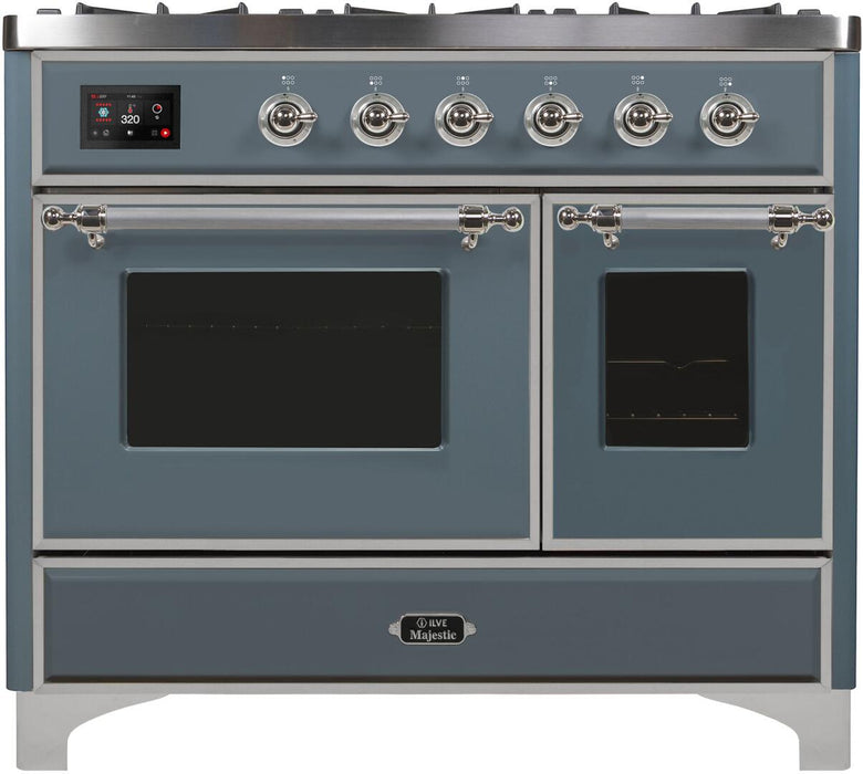 ILVE Majestic II 40" Dual Fuel, Natural Gas, Freestanding Range, Blue Grey, Chrome Trim UMD10FDNS3BGC