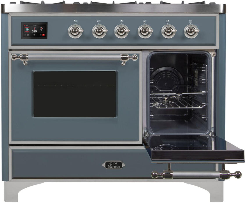 ILVE Majestic II 40" Dual Fuel, Natural Gas, Freestanding Range, Blue Grey, Chrome Trim UMD10FDNS3BGC
