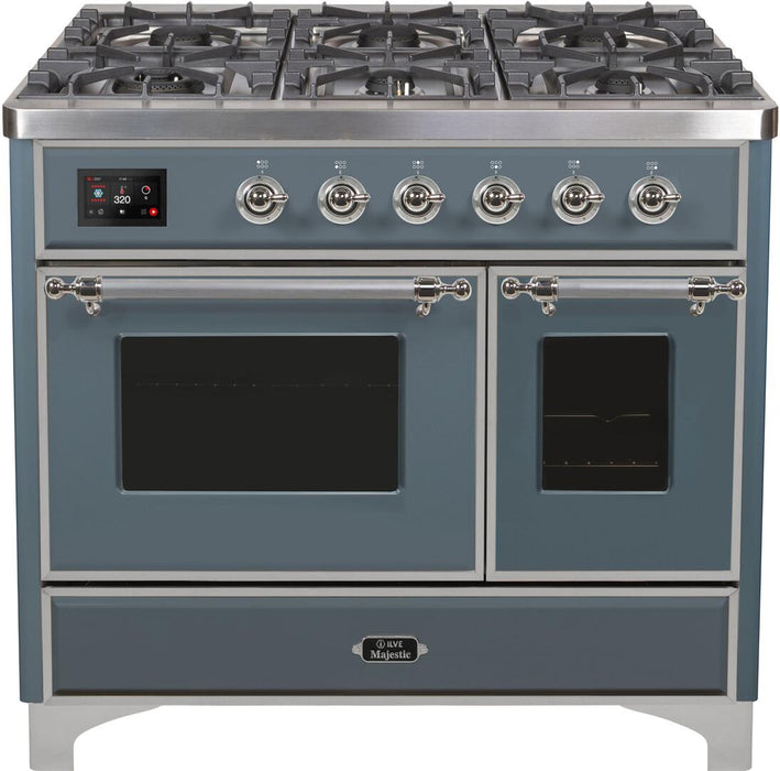 ILVE Majestic II 40" Dual Fuel, Natural Gas, Freestanding Range, Blue Grey, Chrome Trim UMD10FDNS3BGC