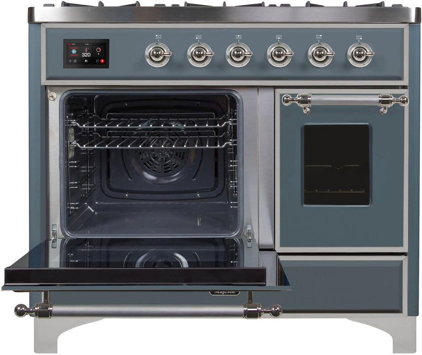 ILVE Majestic II 40" Dual Fuel, Natural Gas, Freestanding Range, Blue Grey, Chrome Trim UMD10FDNS3BGC