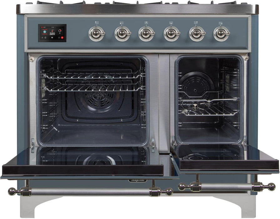 ILVE Majestic II 40" Dual Fuel, Natural Gas, Freestanding Range, Blue Grey, Chrome Trim UMD10FDNS3BGC