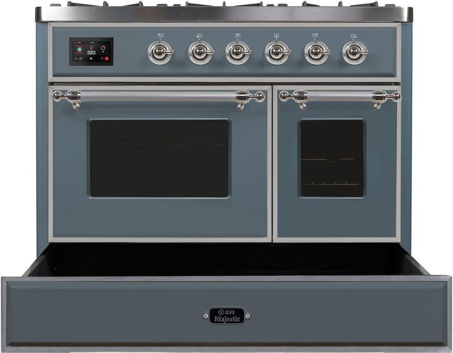 ILVE Majestic II 40" Dual Fuel, Natural Gas, Freestanding Range, Blue Grey, Chrome Trim UMD10FDNS3BGC