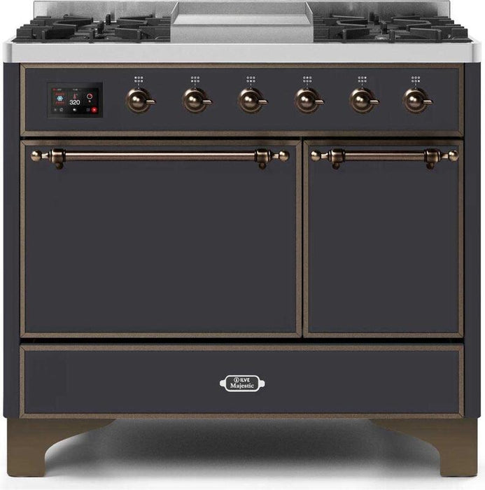 ILVE Majestic II 40" Dual Fuel, Natural Gas, Freestanding Range, Matte Graphite, Bronze Trim UMD10FDQNS3MGB
