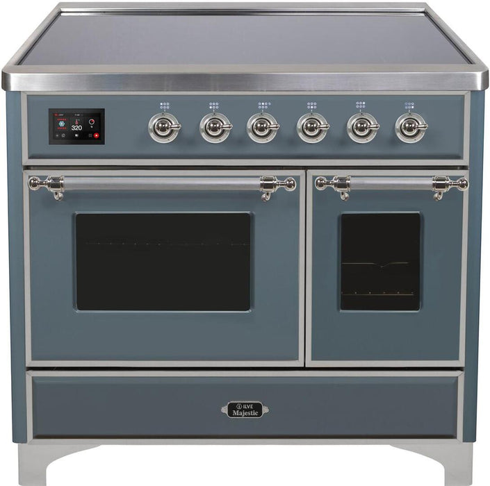ILVE Majestic II 40" Electric Freestanding Range, Blue Grey, Chrome Trim UMDI10NS3BGC