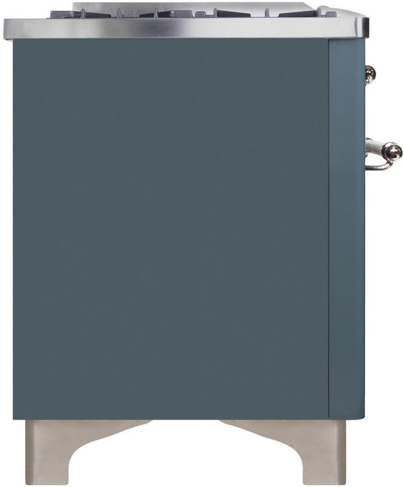 ILVE Majestic II 48" Dual Fuel Liquid Propane Freestanding Range, Blue Grey, Chrome Trim UM12FDNS3BGCLP