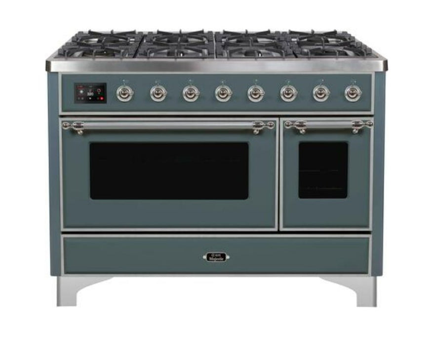 ILVE Majestic II 48" Dual Fuel Liquid Propane Freestanding Range, Blue Grey, Chrome Trim UM12FDNS3BGCLP