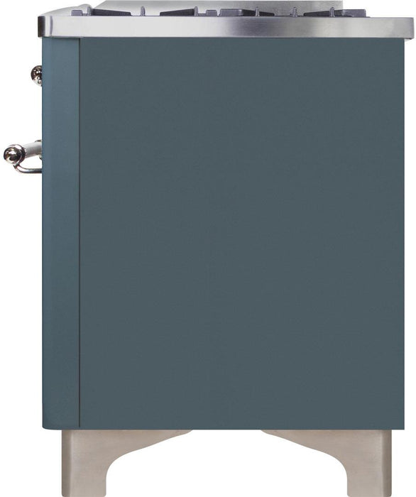 ILVE Majestic II 48" Dual Fuel Liquid Propane Freestanding Range, Blue Grey, Chrome Trim UM12FDNS3BGCLP