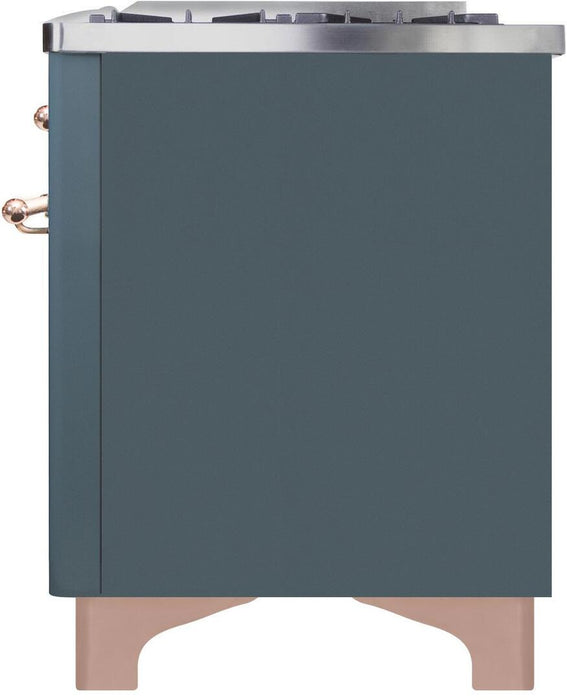 ILVE Majestic II 48" Dual Fuel Liquid Propane Freestanding Range, Blue Grey, Copper Trim UM12FDNS3BGPLP