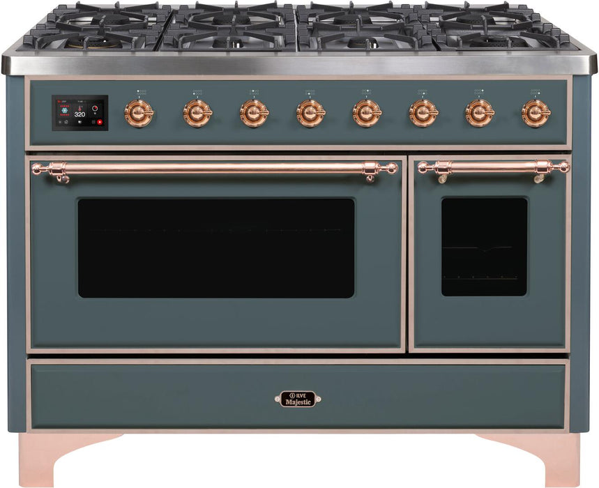 ILVE Majestic II 48" Dual Fuel Liquid Propane Freestanding Range, Blue Grey, Copper Trim UM12FDNS3BGPLP