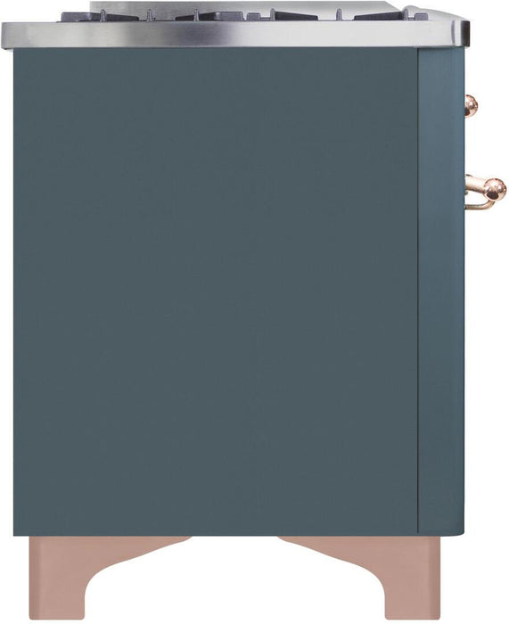 ILVE Majestic II 48" Dual Fuel Liquid Propane Freestanding Range, Blue Grey, Copper Trim UM12FDNS3BGPLP