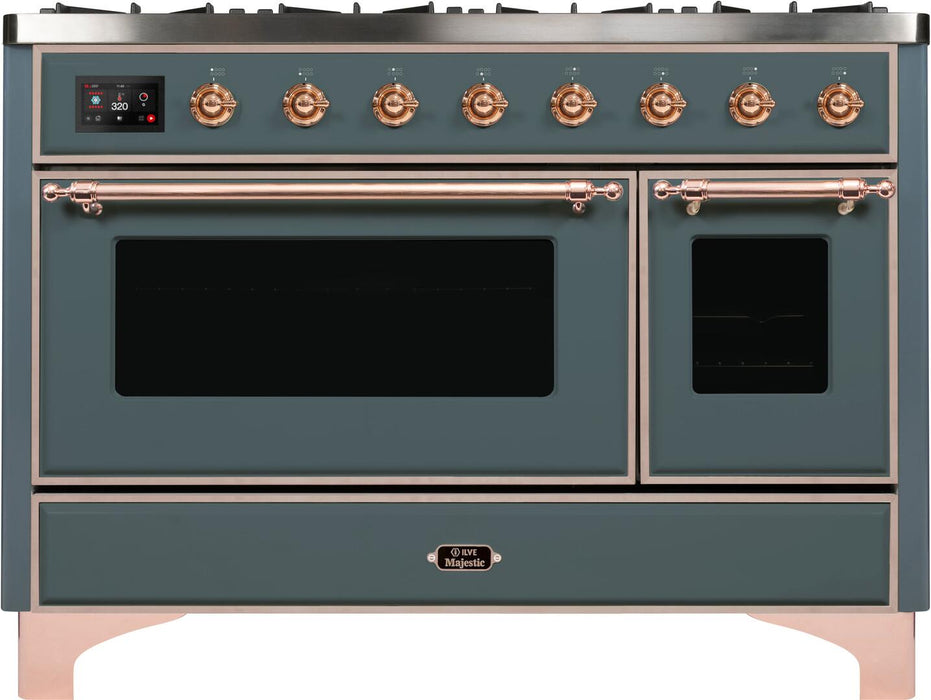 ILVE Majestic II 48" Dual Fuel Liquid Propane Freestanding Range, Blue Grey, Copper Trim UM12FDNS3BGPLP