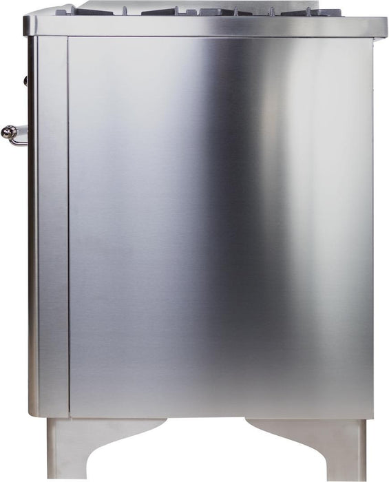 ILVE Majestic II 48" Dual Fuel Natural Gas Freestanding Range, Stainless Steel, Chrome Trim UM12FDNS3SSC