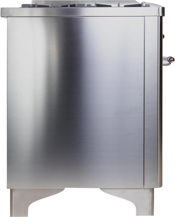 ILVE Majestic II 48" Dual Fuel Natural Gas Freestanding Range, Stainless Steel, Chrome Trim UM12FDNS3SSC