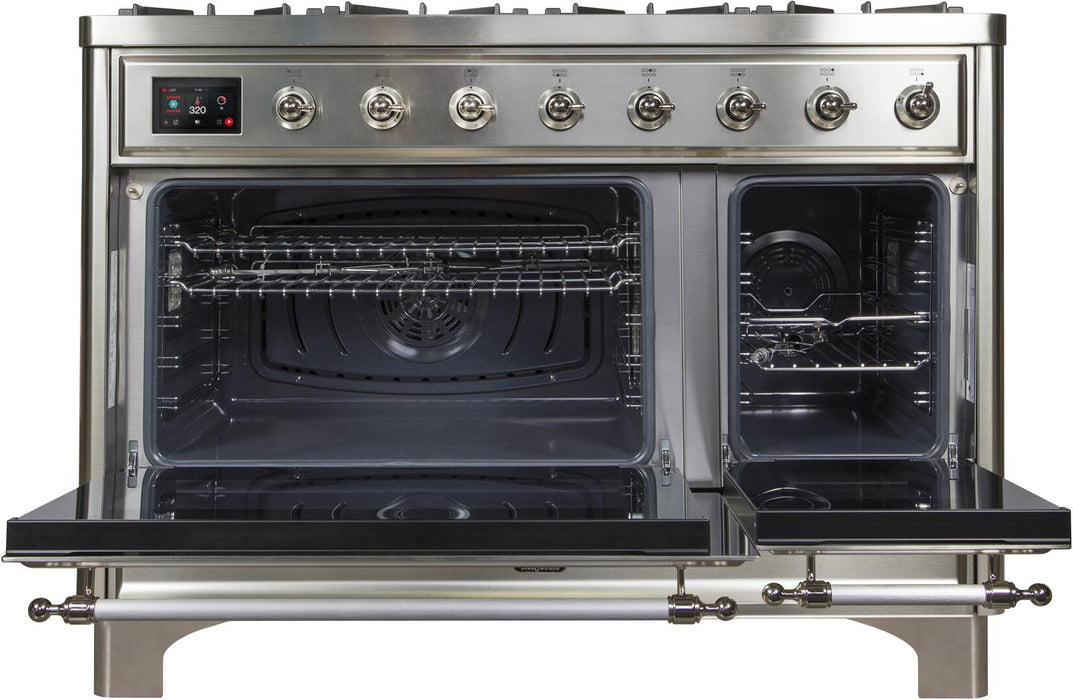 ILVE Majestic II 48" Dual Fuel Natural Gas Freestanding Range, Stainless Steel, Chrome Trim UM12FDNS3SSC