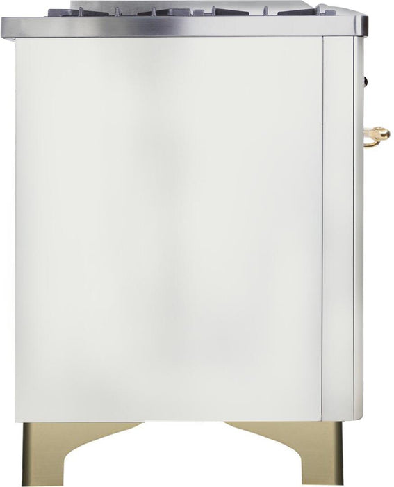 ILVE Majestic II 48" Dual Fuel Natural Gas Freestanding Range, White, Brass Trim UM12FDNS3WHG