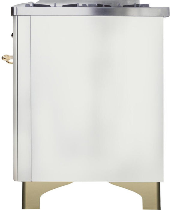 ILVE Majestic II 48" Dual Fuel Natural Gas Freestanding Range, White, Brass Trim UM12FDNS3WHG