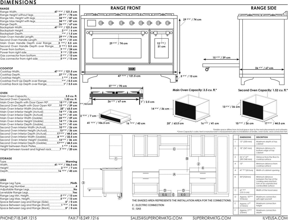 ILVE Majestic II 48" Dual Fuel Range Antique White Copper UM12FDNS3AWP