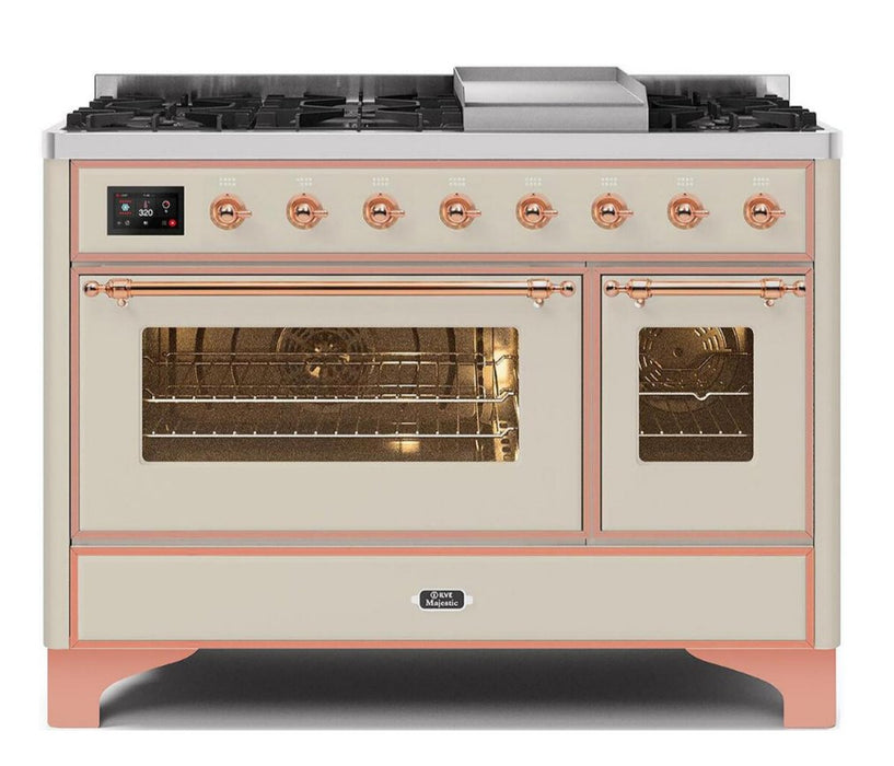 ILVE Majestic II 48" Dual Fuel Range Antique White Copper UM12FDNS3AWP
