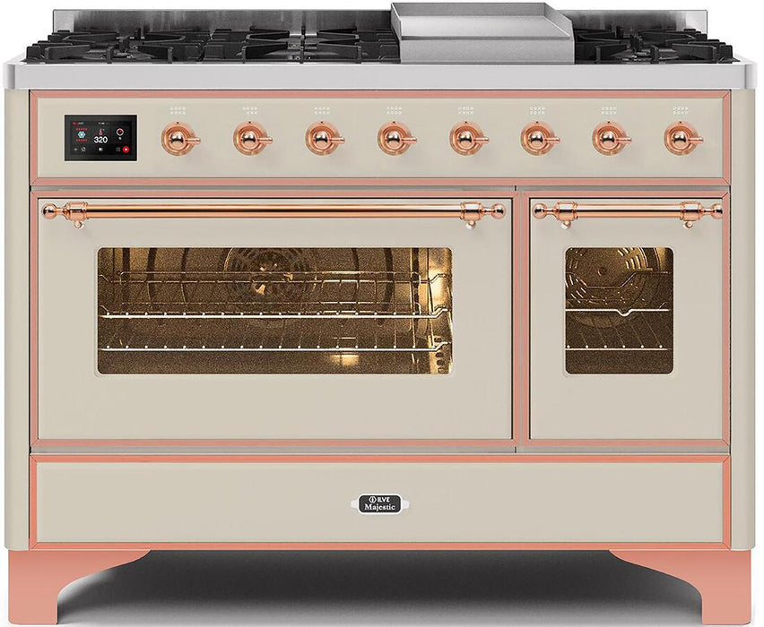 ILVE Majestic II 48" Dual Fuel Range Antique White Copper UM12FDNS3AWP