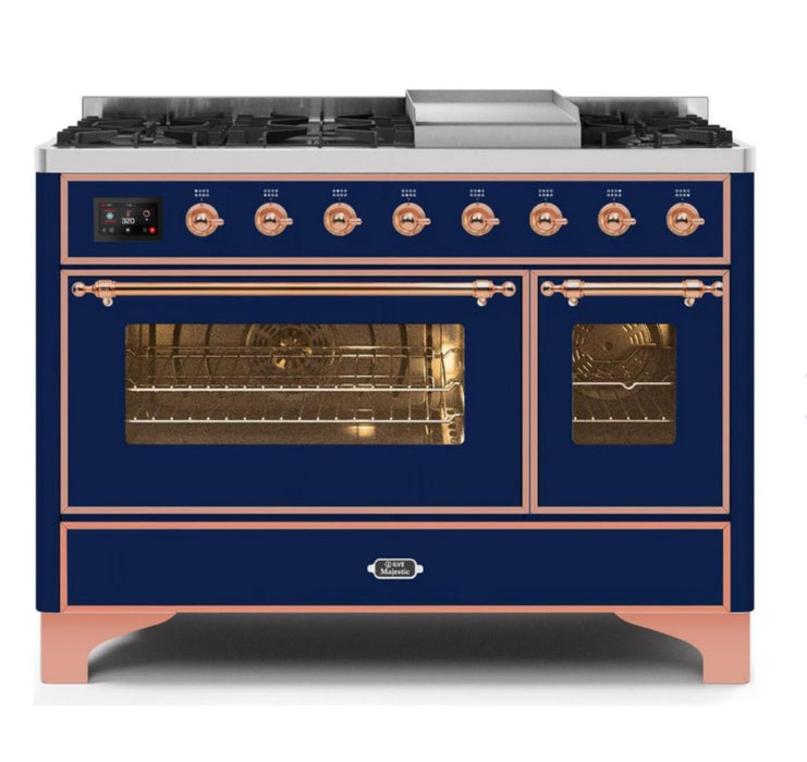ILVE Majestic II 48" Dual Fuel Range Blue, Copper Trim UM12FDNS3MBP