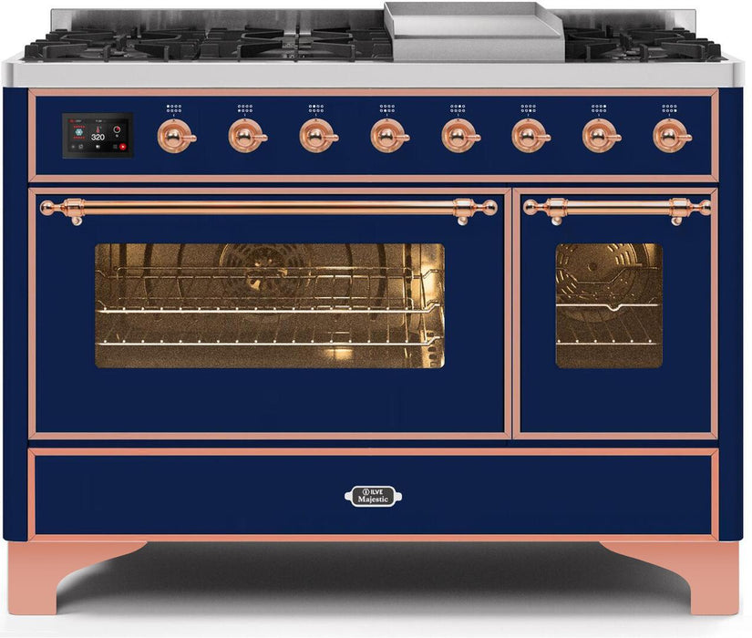 ILVE Majestic II 48" Dual Fuel Range Blue, Copper Trim UM12FDNS3MBP