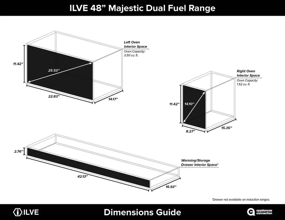 ILVE Majestic II 48" Dual Fuel Range, Glossy Black, UM12FDNS3BKB