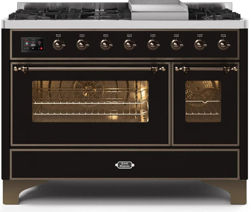ILVE Majestic II 48" Dual Fuel Range, Glossy Black, UM12FDNS3BKB