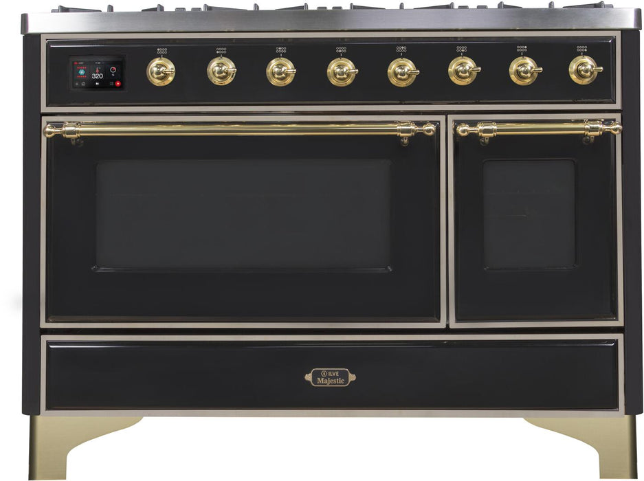 ILVE Majestic II 48" Dual Fuel Range Liquid Propane, Glossy Black, UM12FDNS3BKGLP