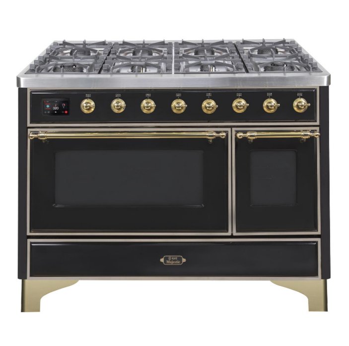 ILVE Majestic II 48" Dual Fuel Range, Glossy Black, UM12FDNS3BKG