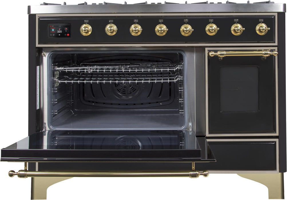 ILVE Majestic II 48" Dual Fuel Range Liquid Propane, Glossy Black, UM12FDNS3BKGLP