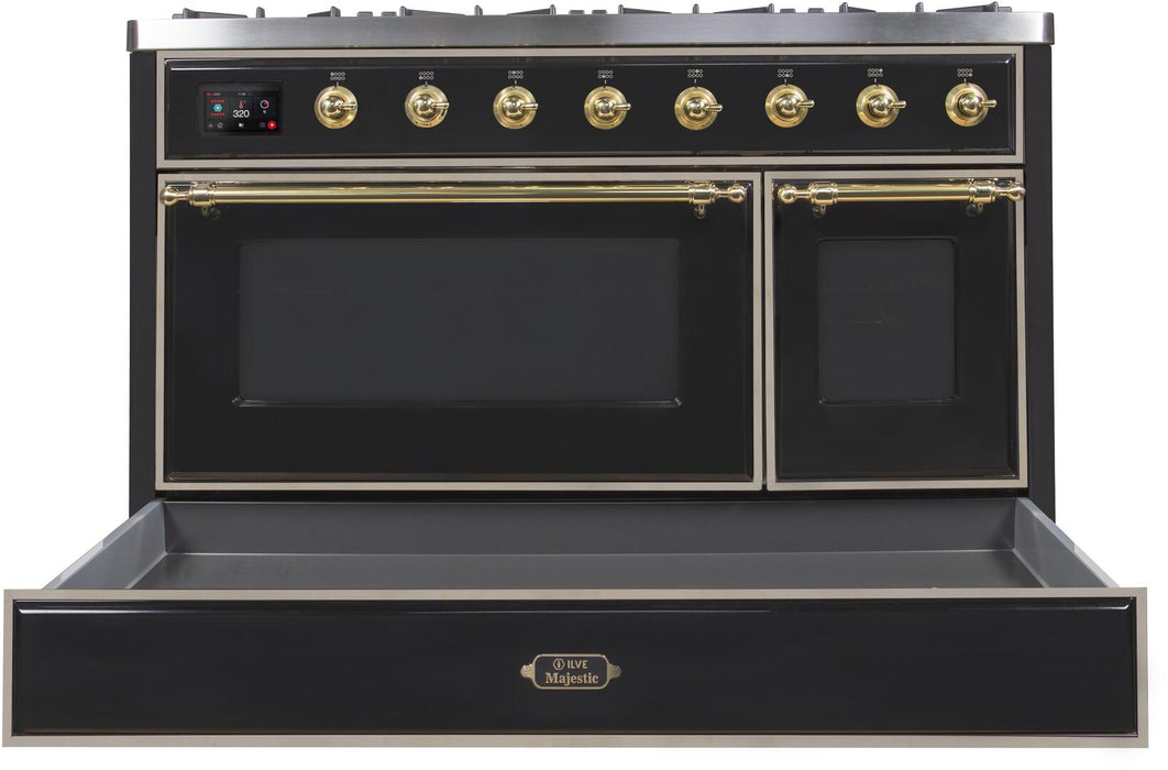ILVE Majestic II 48" Dual Fuel Range, Glossy Black, UM12FDNS3BKG