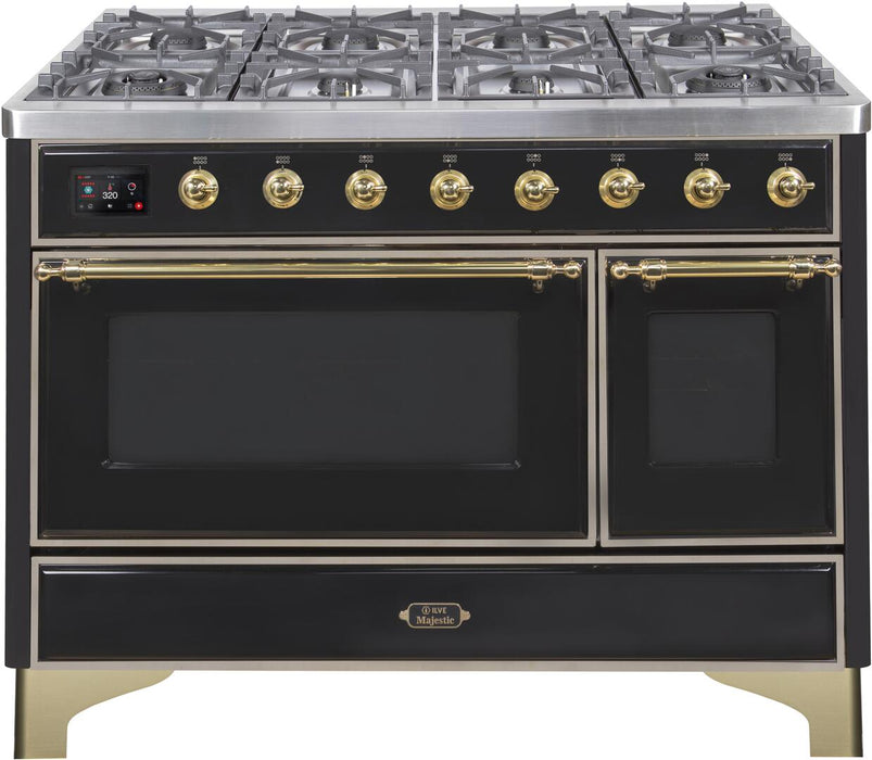 ILVE Majestic II 48" Dual Fuel Range, Glossy Black, UM12FDNS3BKG
