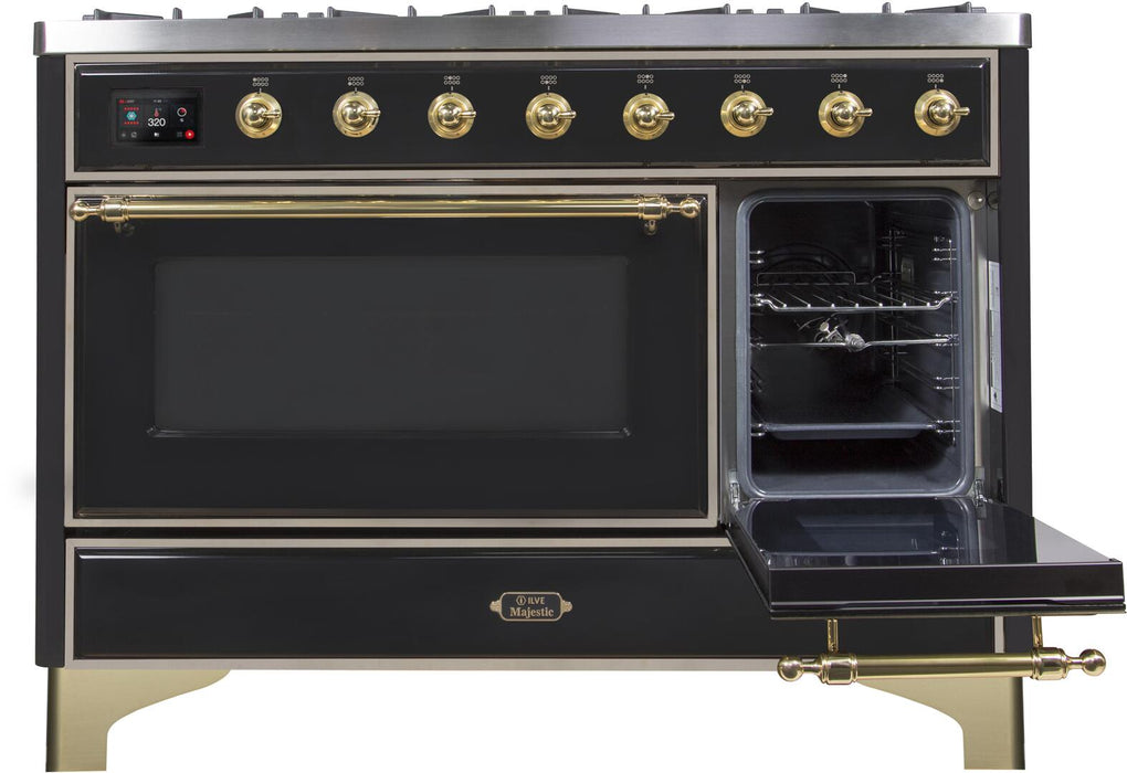 ILVE Majestic II 48" Dual Fuel Range, Glossy Black, UM12FDNS3BKG