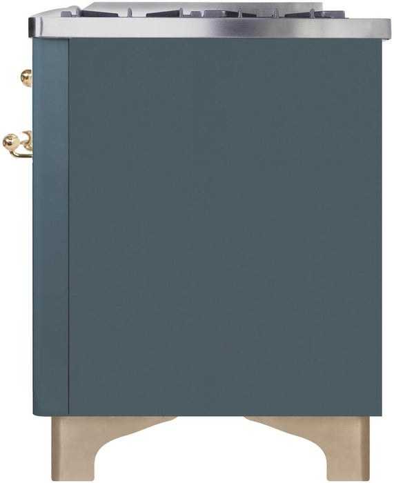 Ilve Majestic II 48 Inch Dual Fuel Natural Gas Freestanding Range in Blue Grey with Brass Trim, UM12FDNS3BGG