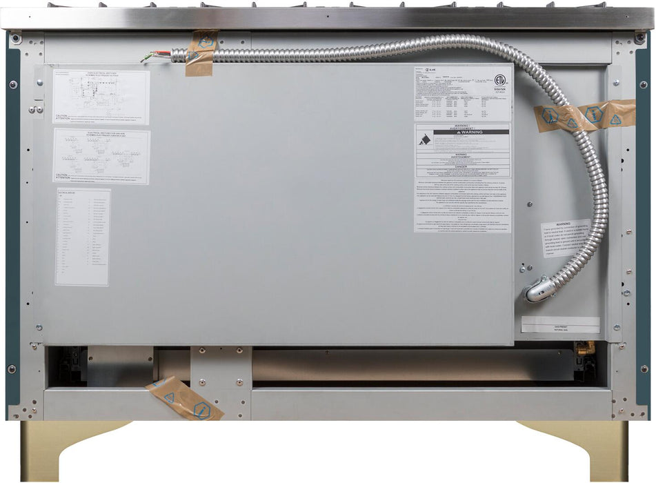 Ilve Majestic II 48 Inch Dual Fuel Natural Gas Freestanding Range in Blue Grey with Brass Trim, UM12FDNS3BGG