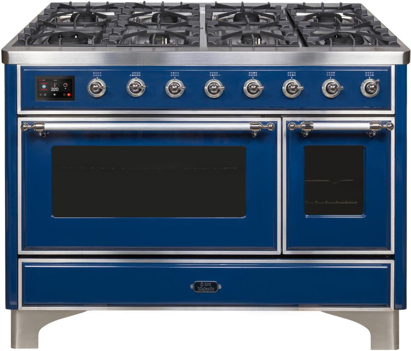 ILVE Majestic II 48"Dual Fuel Range Blue-Chrome Trim UM12FDNS3MBC