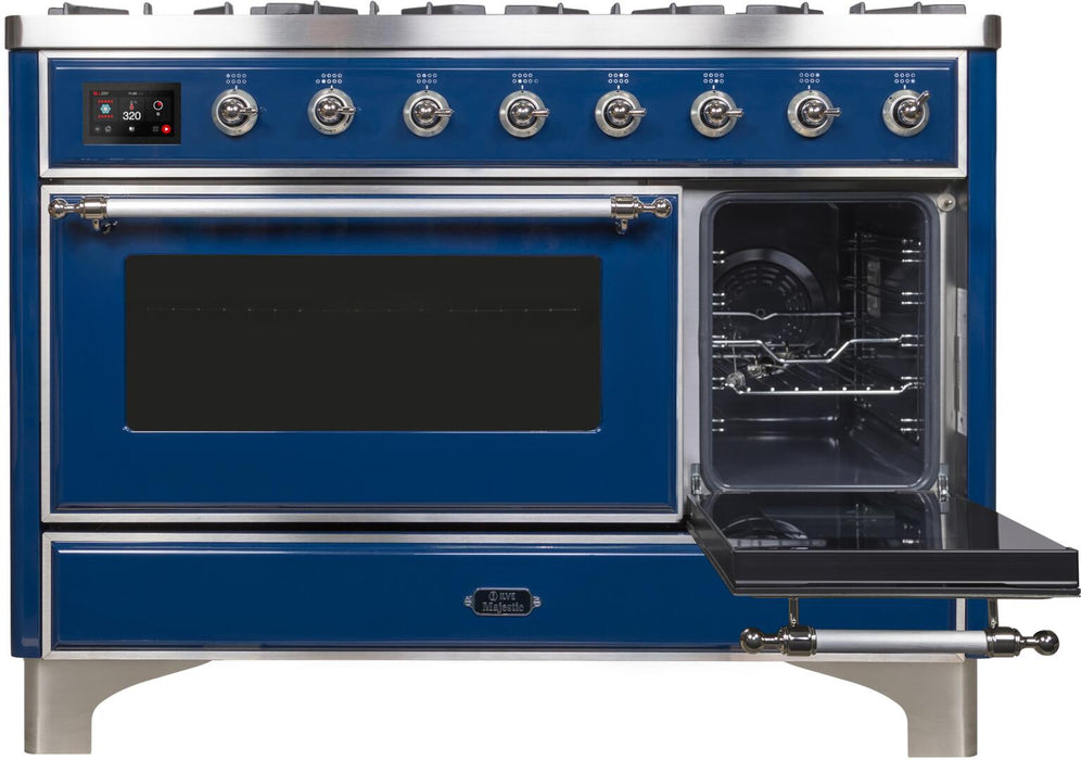 ILVE Majestic II 48"Dual Fuel Range Blue-Chrome Trim UM12FDNS3MBC