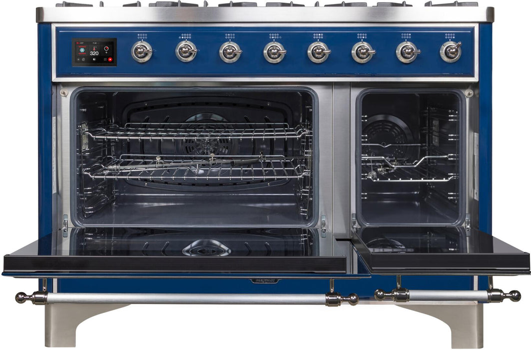 ILVE Majestic II 48"Dual Fuel Range Blue-Chrome Trim UM12FDNS3MBC
