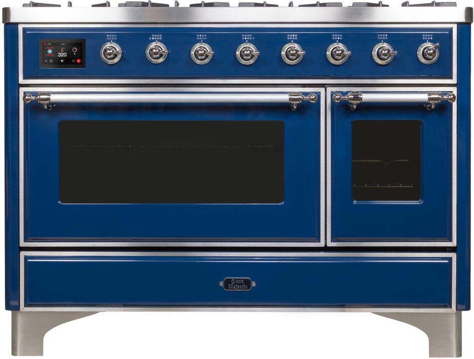 ILVE Majestic II 48"Dual Fuel Range Blue-Chrome Trim UM12FDNS3MBC