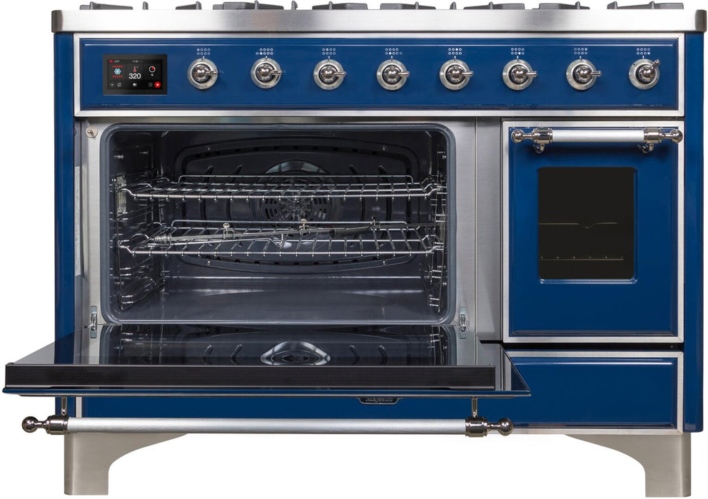ILVE Majestic II 48"Dual Fuel Range Blue-Chrome Trim UM12FDNS3MBC