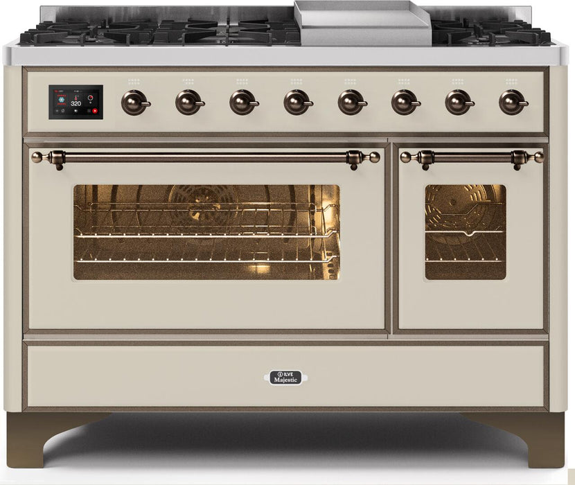 ILVE Majestic II 48"Dual FuelRange AntiqueWhite, Bronze, UM12FDNS3AWB