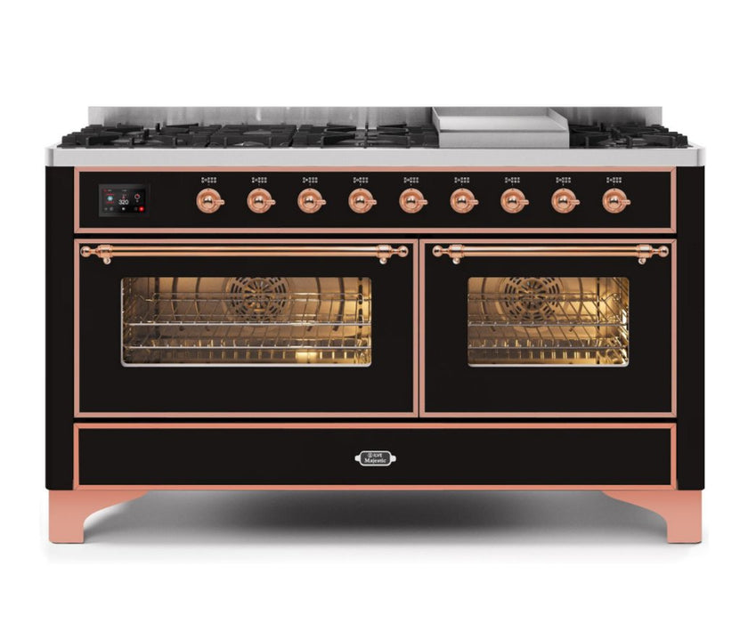 ILVE Majestic II 60" Dual Fuel Glossy Black Copper Trim UM15FDNS3BKP