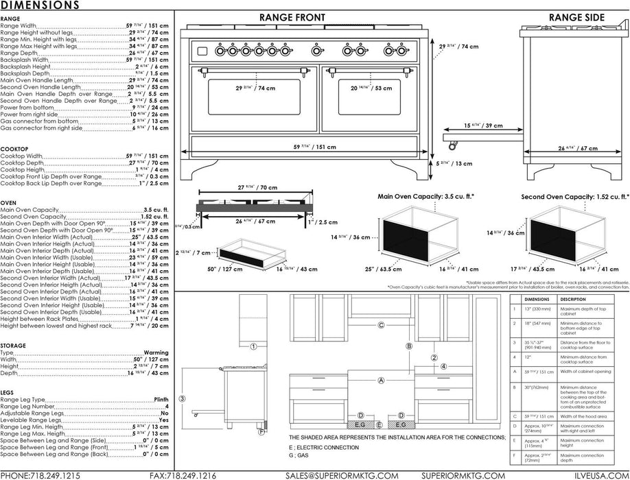 ILVE Majestic II 60" Dual Fuel Glossy Black Copper Trim UM15FDNS3BKP